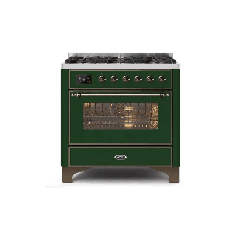 ILVE 36" Majestic II Series Dual Fuel Gas Range with 6 Burners with 3.5 cu. ft. Oven Capacity TFT Oven Control Display (UM096DNS)
