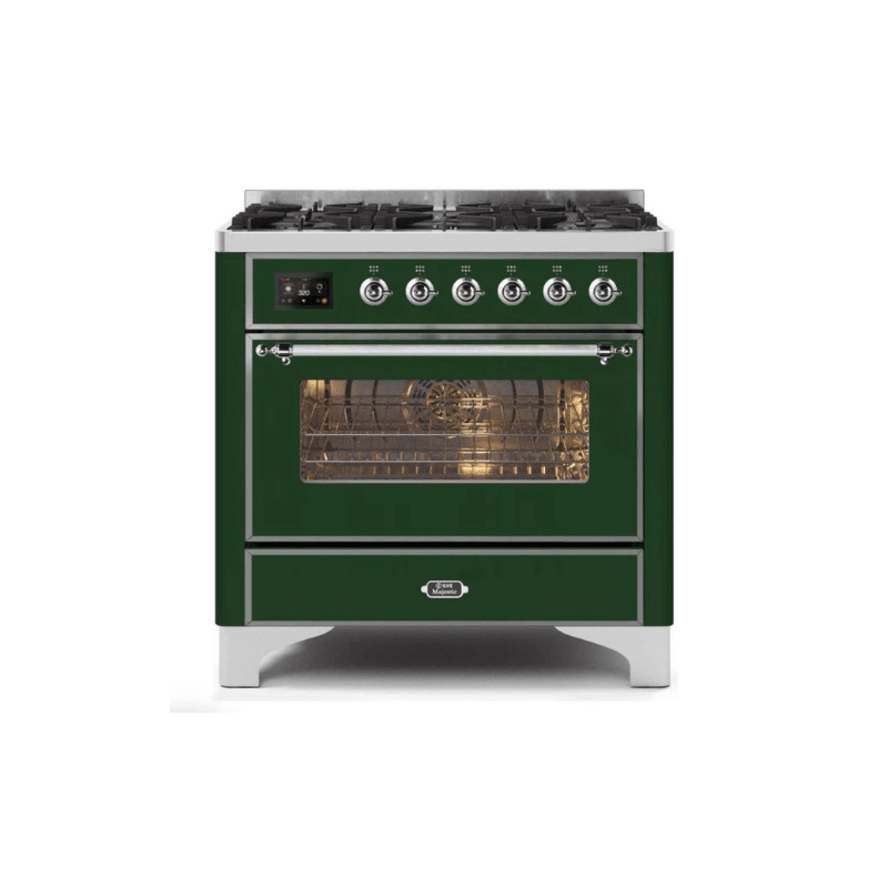ILVE 36" Majestic II Series Dual Fuel Gas Range with 6 Burners with 3.5 cu. ft. Oven Capacity TFT Oven Control Display (UM096DNS)
