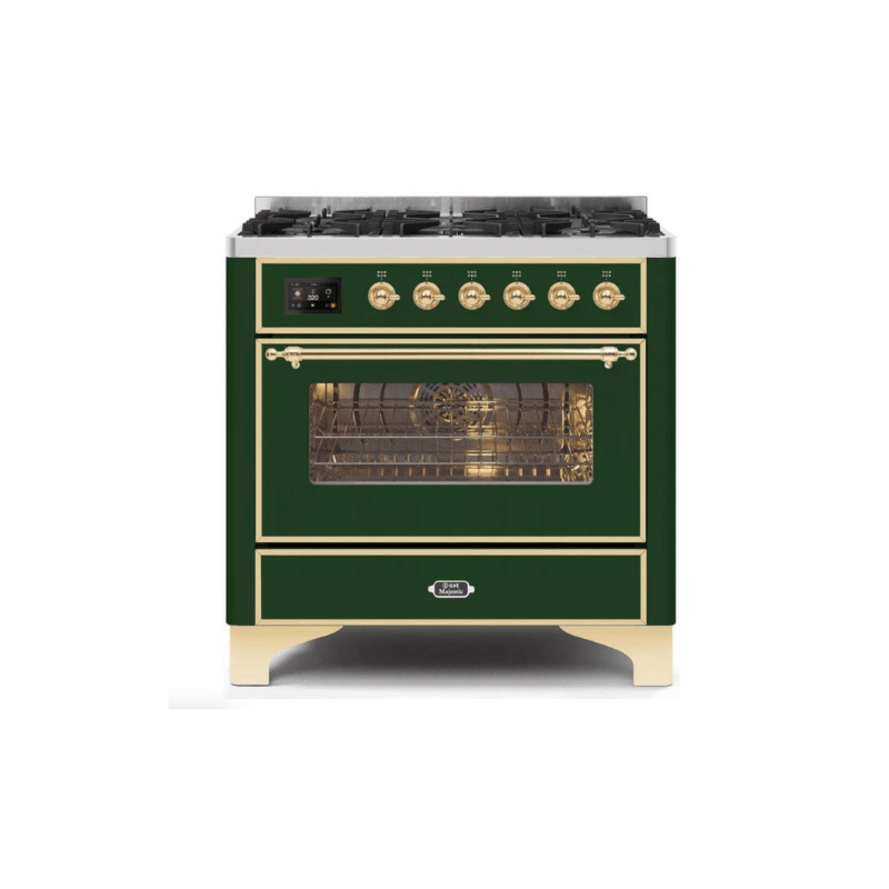 ILVE 36" Majestic II Series Dual Fuel Gas Range with 6 Burners with 3.5 cu. ft. Oven Capacity TFT Oven Control Display (UM096DNS)
