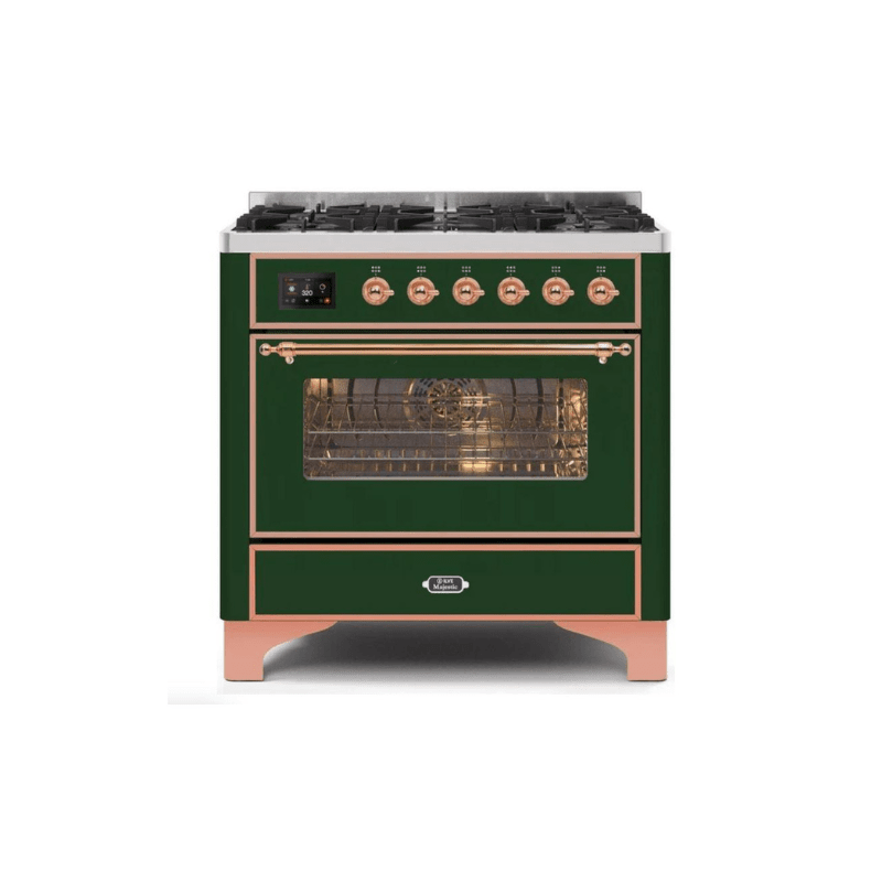 ILVE 36" Majestic II Series Dual Fuel Gas Range with 6 Burners with 3.5 cu. ft. Oven Capacity TFT Oven Control Display (UM096DNS)