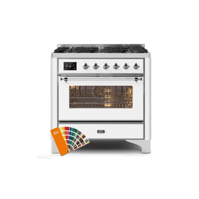 ILVE 36" Majestic II Series Dual Fuel Gas Range with 6 Burners with 3.5 cu. ft. Oven Capacity TFT Oven Control Display (UM096DNS)
