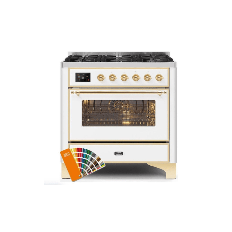 ILVE 36" Majestic II Series Dual Fuel Gas Range with 6 Burners with 3.5 cu. ft. Oven Capacity TFT Oven Control Display (UM096DNS)