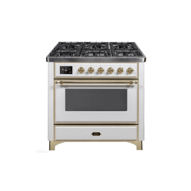 ILVE 36" Majestic II Series Dual Fuel Gas Range with 6 Burners with 3.5 cu. ft. Oven Capacity TFT Oven Control Display (UM096DNS)