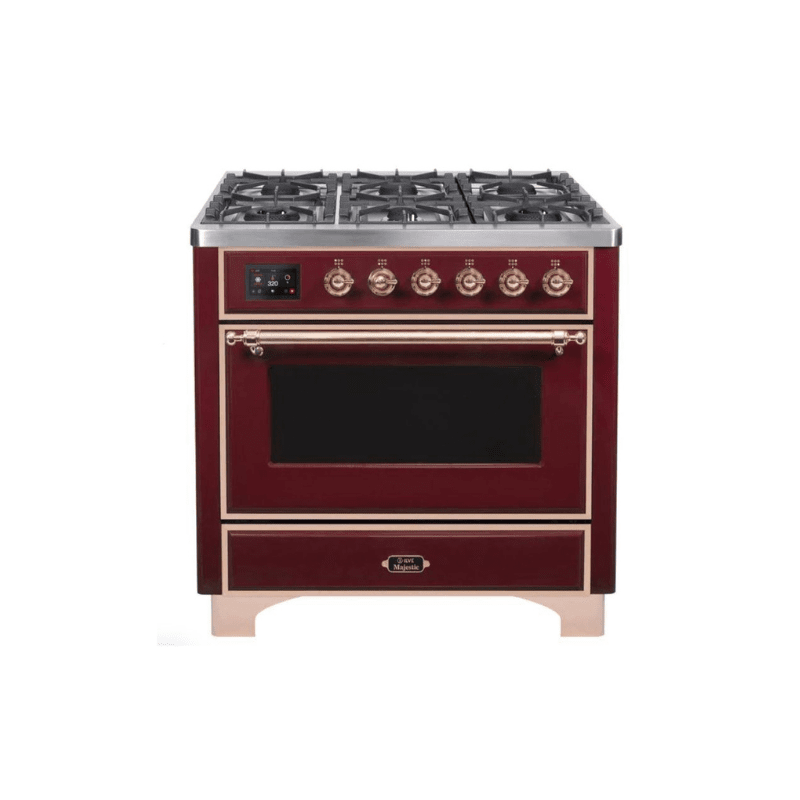 ILVE 36" Majestic II Series Dual Fuel Gas Range with 6 Burners with 3.5 cu. ft. Oven Capacity TFT Oven Control Display (UM096DNS)
