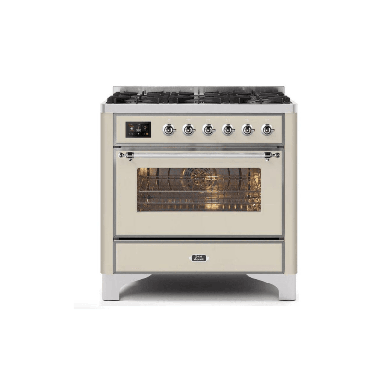 ILVE 36" Majestic II Series Dual Fuel Gas Range with 6 Burners with 3.5 cu. ft. Oven Capacity TFT Oven Control Display (UM096DNS)