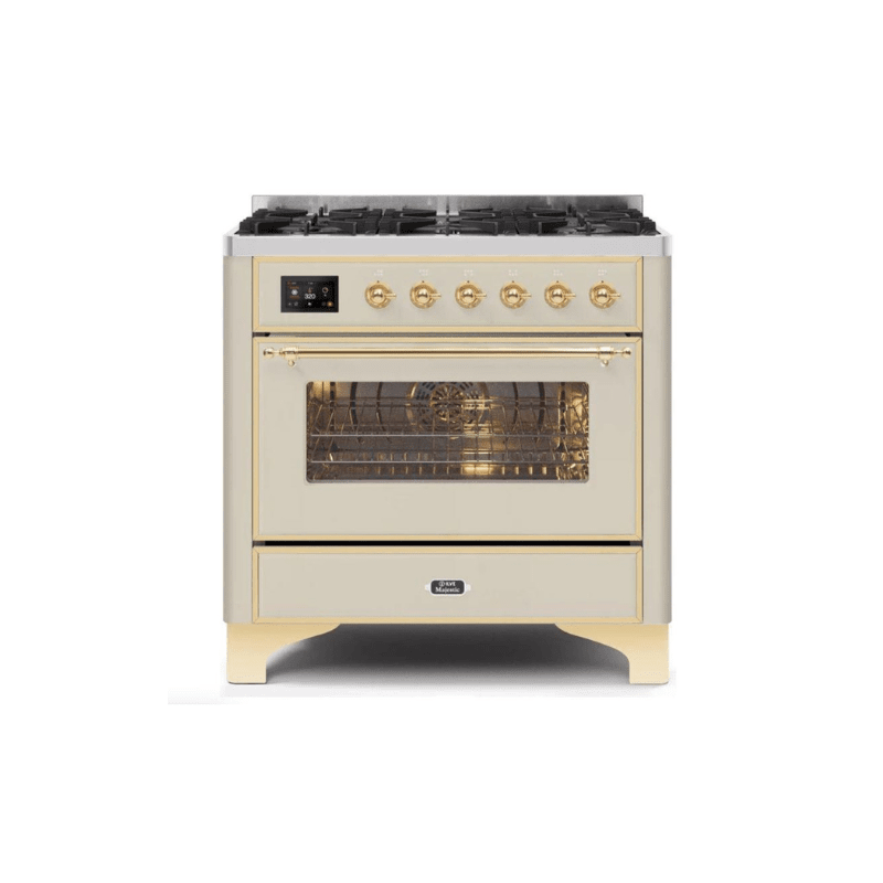 ILVE 36" Majestic II Series Dual Fuel Gas Range with 6 Burners with 3.5 cu. ft. Oven Capacity TFT Oven Control Display (UM096DNS)