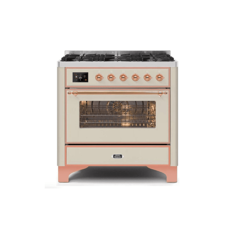 ILVE 36" Majestic II Series Dual Fuel Gas Range with 6 Burners with 3.5 cu. ft. Oven Capacity TFT Oven Control Display (UM096DNS)