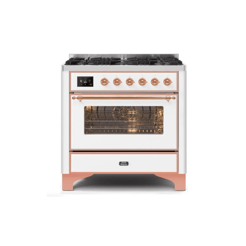 ILVE 36" Majestic II Series Dual Fuel Gas Range with 6 Burners with 3.5 cu. ft. Oven Capacity TFT Oven Control Display (UM096DNS)