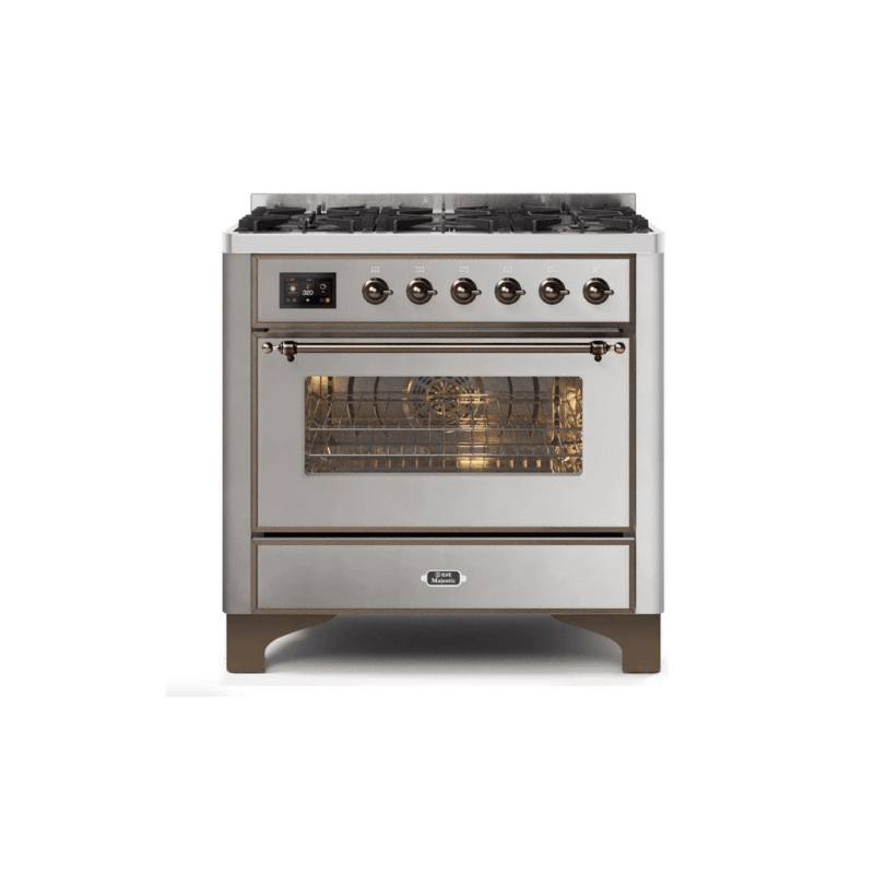 ILVE 36" Majestic II Series Dual Fuel Gas Range with 6 Burners with 3.5 cu. ft. Oven Capacity TFT Oven Control Display (UM096DNS)