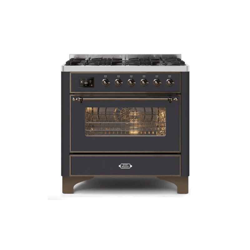 ILVE 36" Majestic II Series Dual Fuel Gas Range with 6 Burners with 3.5 cu. ft. Oven Capacity TFT Oven Control Display (UM096DNS)