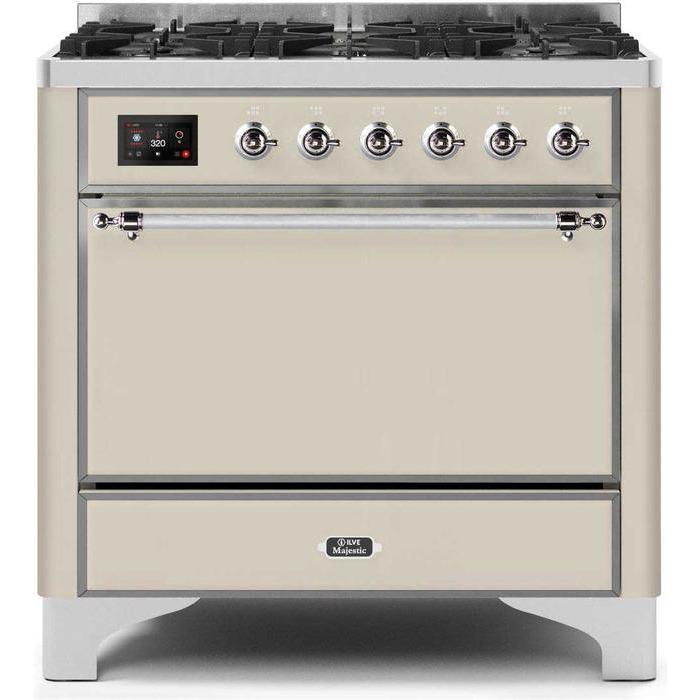 ILVE 36 Inch Majestic II Series Dual Fuel Range Gas/Propane with 6 Sealed Burners (UM096DQNS3)