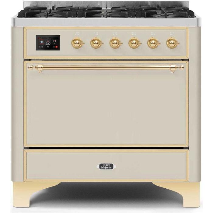 ILVE 36 Inch Majestic II Series Dual Fuel Range Gas/Propane with 6 Sealed Burners (UM096DQNS3)