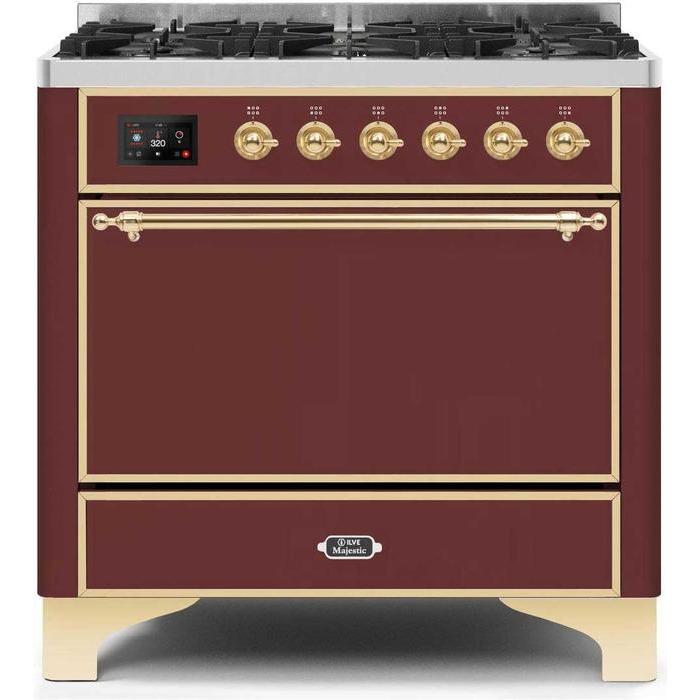 ILVE 36 Inch Majestic II Series Dual Fuel Range Gas/Propane with 6 Sealed Burners (UM096DQNS3)
