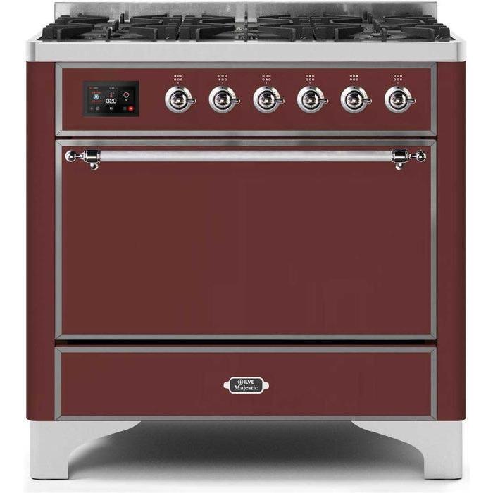ILVE 36 Inch Majestic II Series Dual Fuel Range Gas/Propane with 6 Sealed Burners (UM096DQNS3)