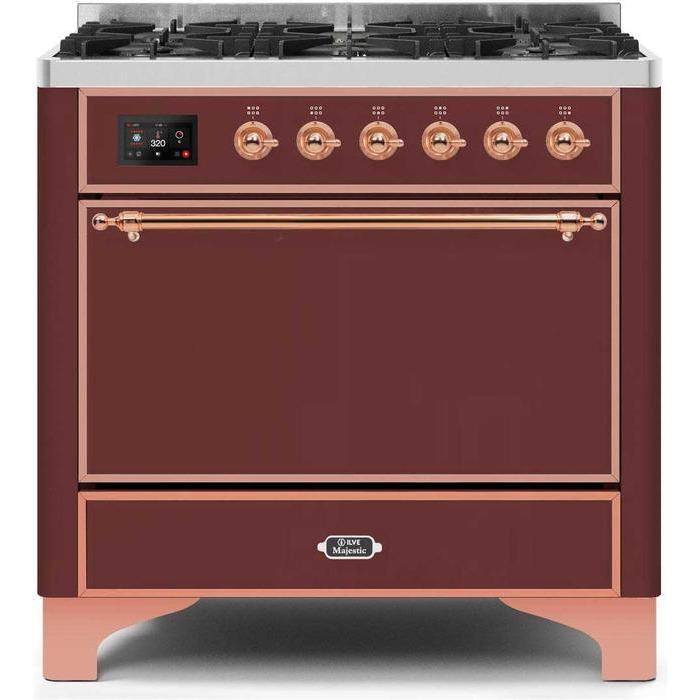 ILVE 36 Inch Majestic II Series Dual Fuel Range Gas/Propane with 6 Sealed Burners (UM096DQNS3)