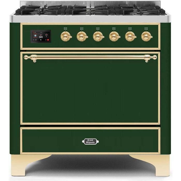 ILVE 36 Inch Majestic II Series Dual Fuel Range Gas/Propane with 6 Sealed Burners (UM096DQNS3)