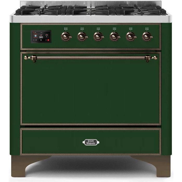 ILVE 36 Inch Majestic II Series Dual Fuel Range Gas/Propane with 6 Sealed Burners (UM096DQNS3)