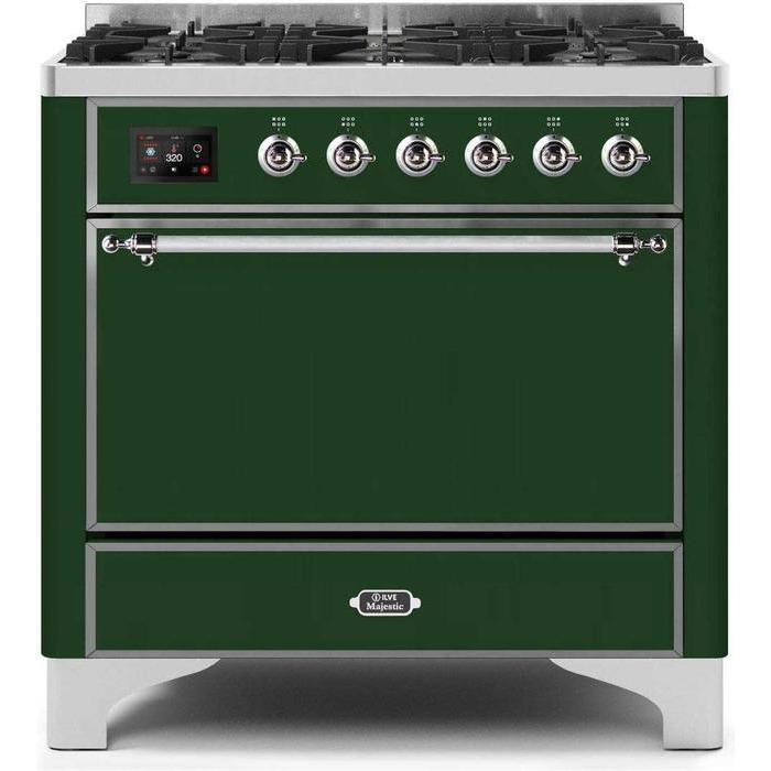 ILVE 36 Inch Majestic II Series Dual Fuel Range Gas/Propane with 6 Sealed Burners (UM096DQNS3)