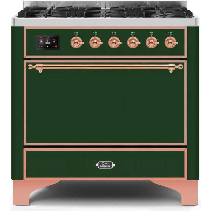 ILVE 36 Inch Majestic II Series Dual Fuel Range Gas/Propane with 6 Sealed Burners (UM096DQNS3)