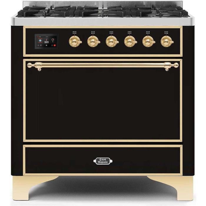ILVE 36 Inch Majestic II Series Dual Fuel Range Gas/Propane with 6 Sealed Burners (UM096DQNS3)