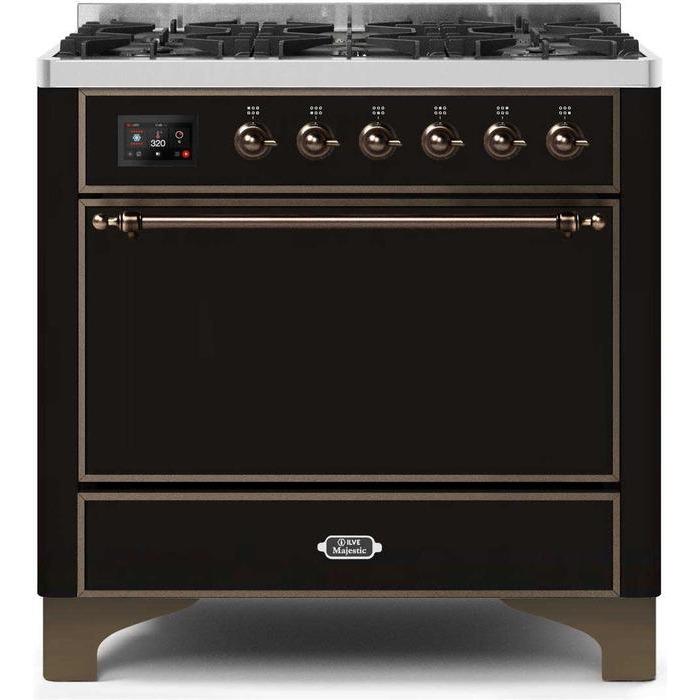 ILVE 36 Inch Majestic II Series Dual Fuel Range Gas/Propane with 6 Sealed Burners (UM096DQNS3)