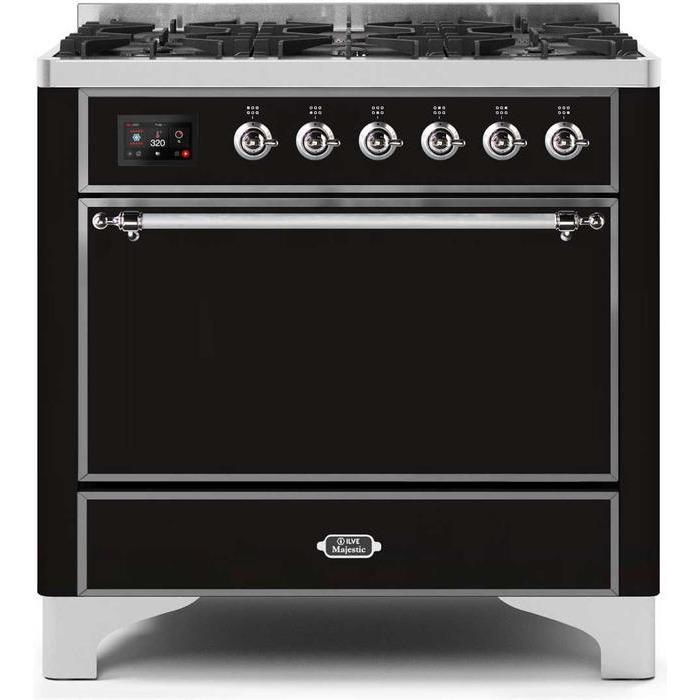 ILVE 36 Inch Majestic II Series Dual Fuel Range Gas/Propane with 6 Sealed Burners (UM096DQNS3)