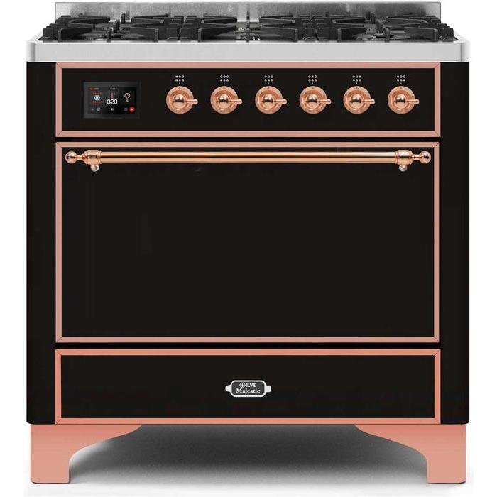ILVE 36 Inch Majestic II Series Dual Fuel Range Gas/Propane with 6 Sealed Burners (UM096DQNS3)