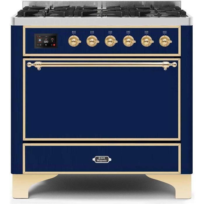 ILVE 36 Inch Majestic II Series Dual Fuel Range Gas/Propane with 6 Sealed Burners (UM096DQNS3)