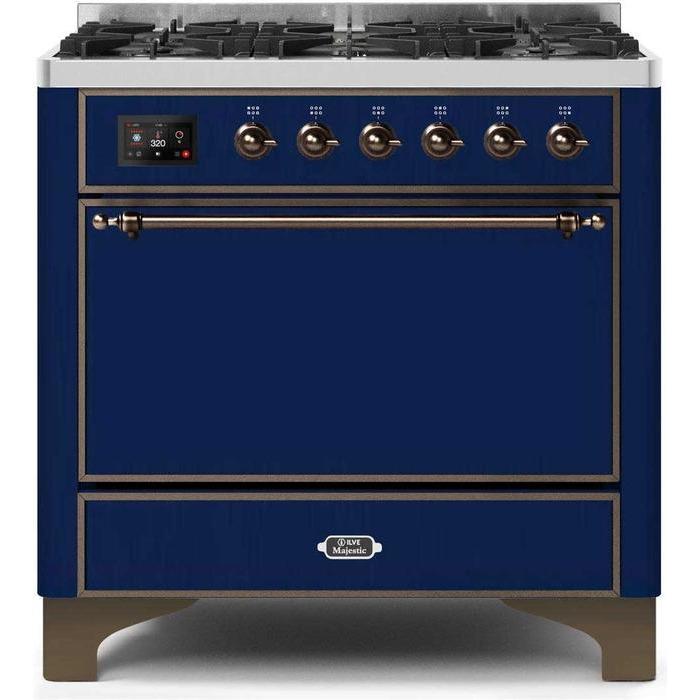 ILVE 36 Inch Majestic II Series Dual Fuel Range Gas/Propane with 6 Sealed Burners (UM096DQNS3)