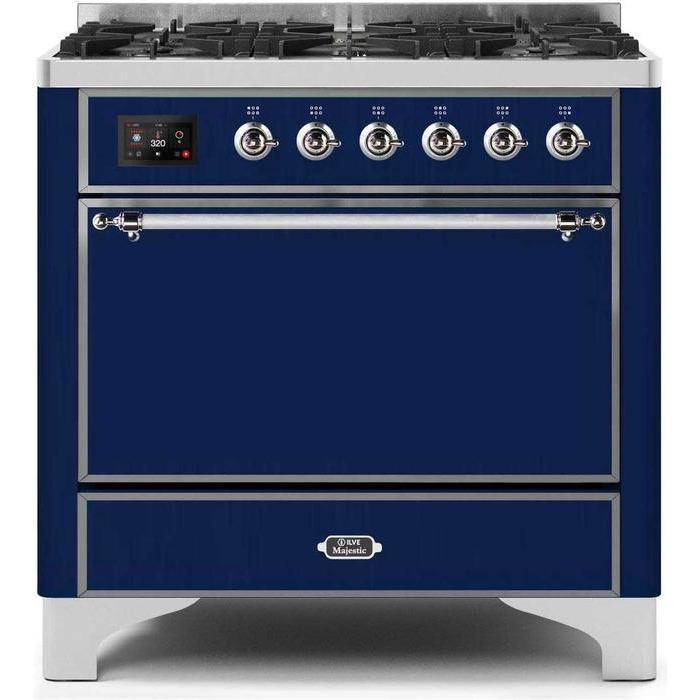 ILVE 36 Inch Majestic II Series Dual Fuel Range Gas/Propane with 6 Sealed Burners (UM096DQNS3)