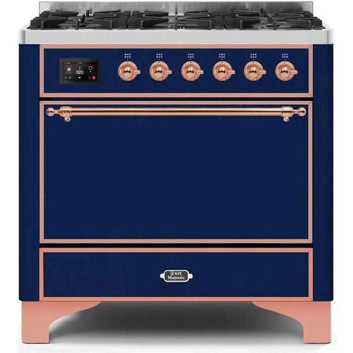 ILVE 36 Inch Majestic II Series Dual Fuel Range Gas/Propane with 6 Sealed Burners (UM096DQNS3)