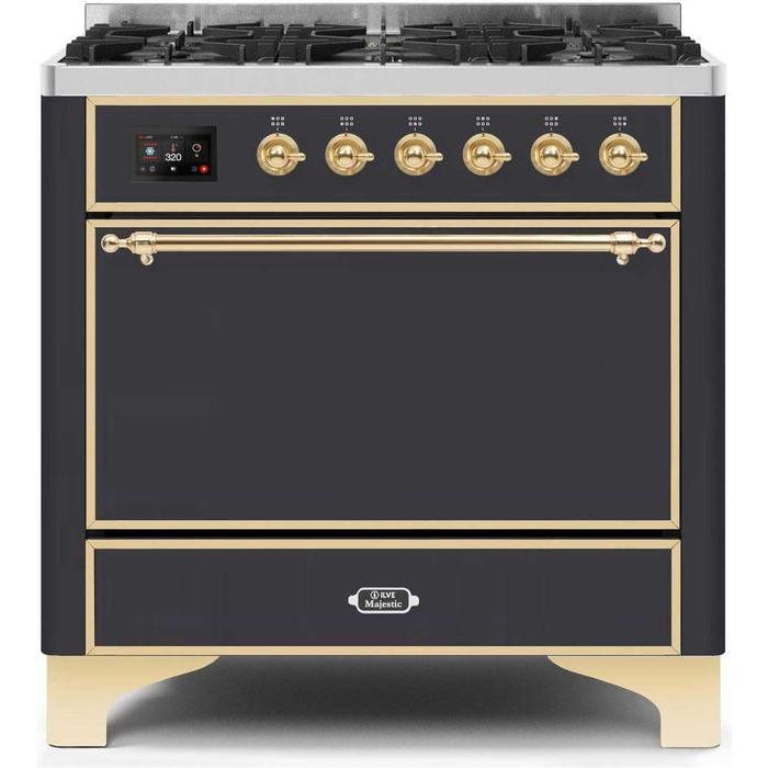 ILVE 36 Inch Majestic II Series Dual Fuel Range Gas/Propane with 6 Sealed Burners (UM096DQNS3)