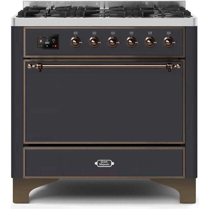 ILVE 36 Inch Majestic II Series Dual Fuel Range Gas/Propane with 6 Sealed Burners (UM096DQNS3)