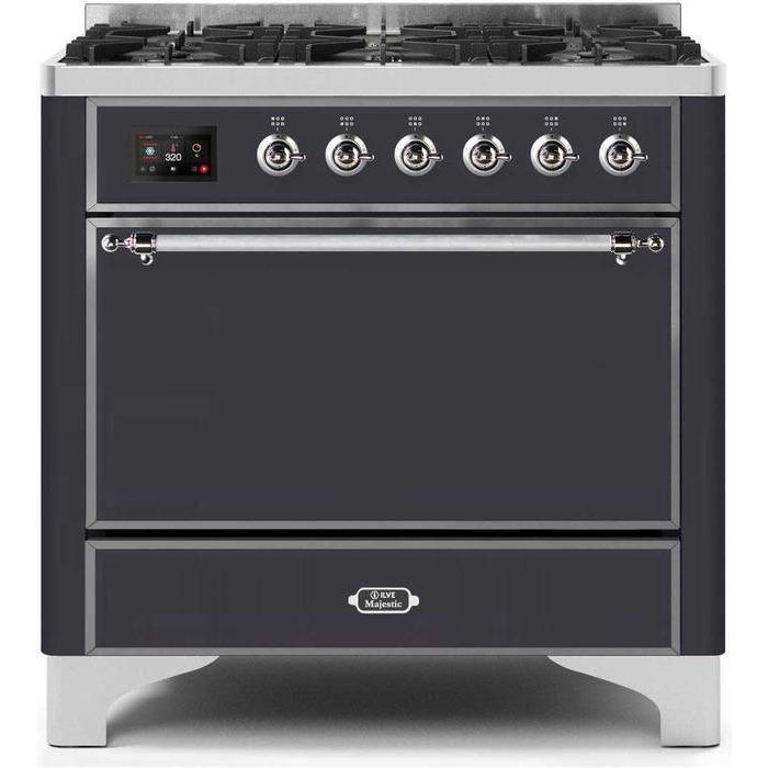 ILVE 36 Inch Majestic II Series Dual Fuel Range Gas/Propane with 6 Sealed Burners (UM096DQNS3)