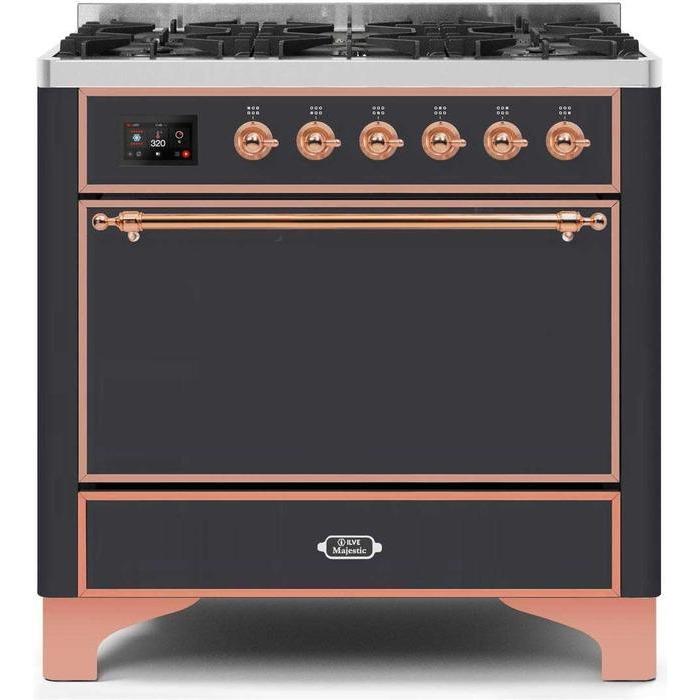 ILVE 36 Inch Majestic II Series Dual Fuel Range Gas/Propane with 6 Sealed Burners (UM096DQNS3)