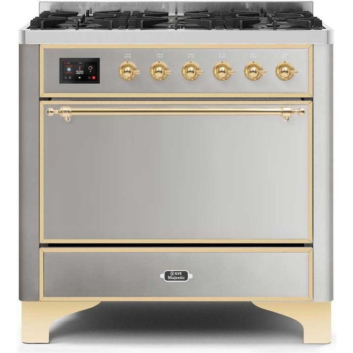 ILVE 36 Inch Majestic II Series Dual Fuel Range Gas/Propane with 6 Sealed Burners (UM096DQNS3)