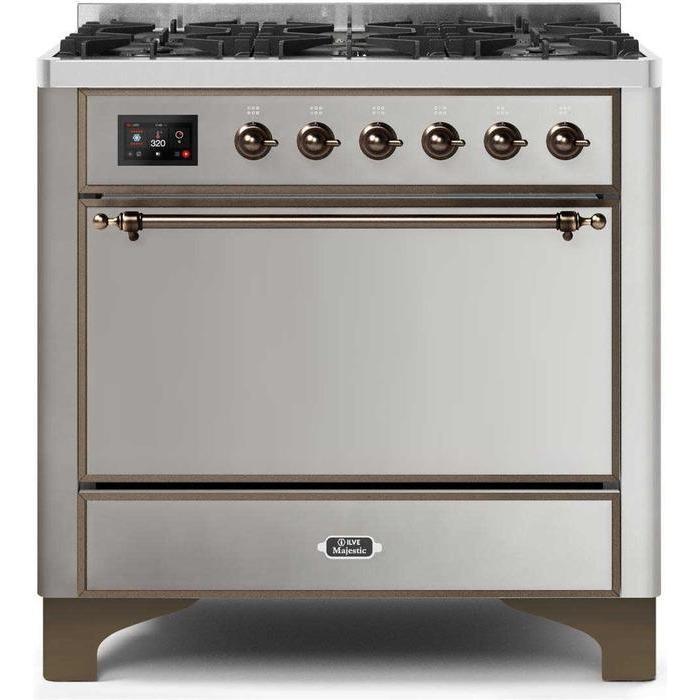 ILVE 36 Inch Majestic II Series Dual Fuel Range Gas/Propane with 6 Sealed Burners (UM096DQNS3)