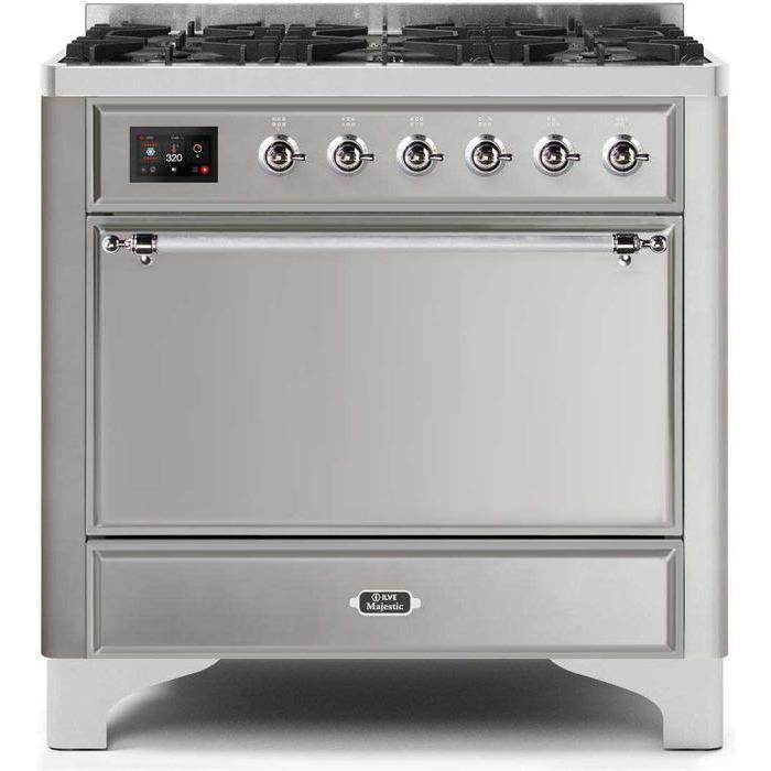 ILVE 36 Inch Majestic II Series Dual Fuel Range Gas/Propane with 6 Sealed Burners (UM096DQNS3)