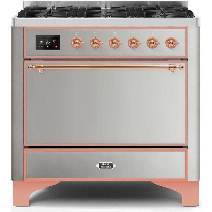 ILVE 36 Inch Majestic II Series Dual Fuel Range Gas/Propane with 6 Sealed Burners (UM096DQNS3)