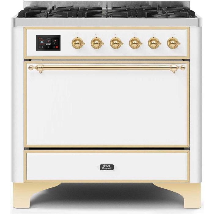 ILVE 36 Inch Majestic II Series Dual Fuel Range Gas/Propane with 6 Sealed Burners (UM096DQNS3)