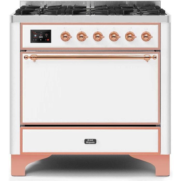 ILVE 36 Inch Majestic II Series Dual Fuel Range Gas/Propane with 6 Sealed Burners (UM096DQNS3)