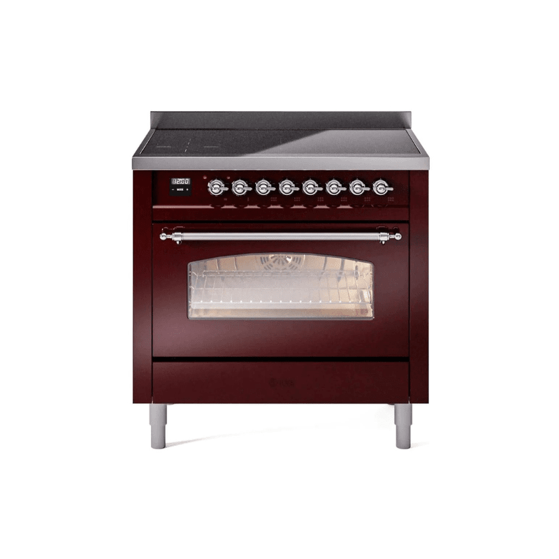 ILVE 36" Nostalgie II Series Freestanding Electric Double Oven Range with 5 Elements, Triple Glass Cool Door, Convection Oven, TFT Oven Control Display and Child Lock UPI366NMP