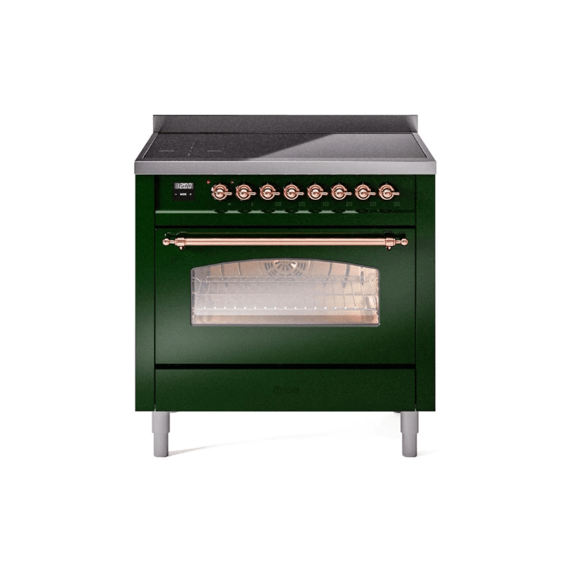 ILVE 36" Nostalgie II Series Freestanding Electric Double Oven Range with 5 Elements, Triple Glass Cool Door, Convection Oven, TFT Oven Control Display and Child Lock UPI366NMP