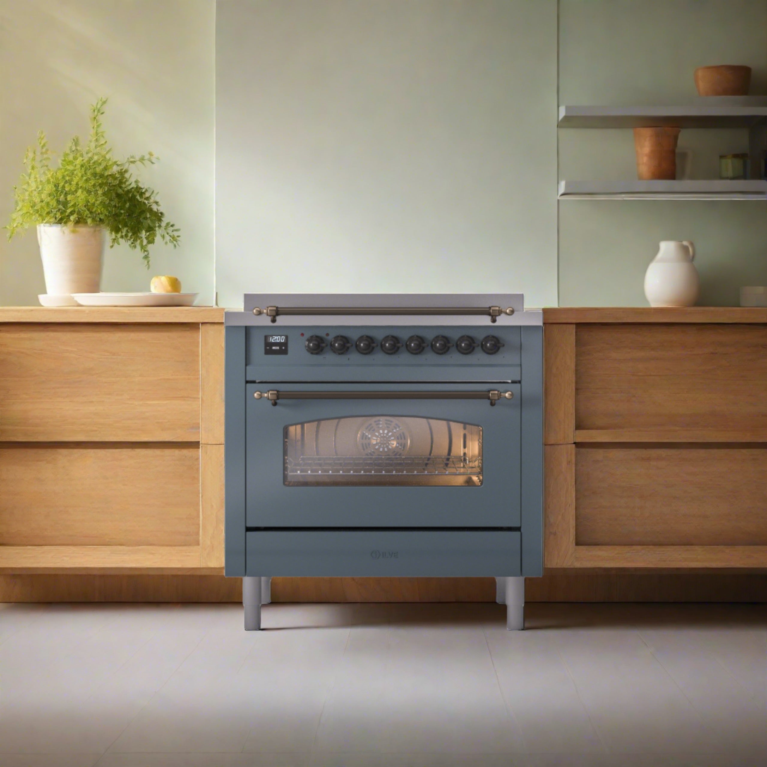 ILVE 36" Nostalgie II Series Freestanding Electric Double Oven Range with 5 Elements, Triple Glass Cool Door, Convection Oven, TFT Oven Control Display and Child Lock UPI366NMP