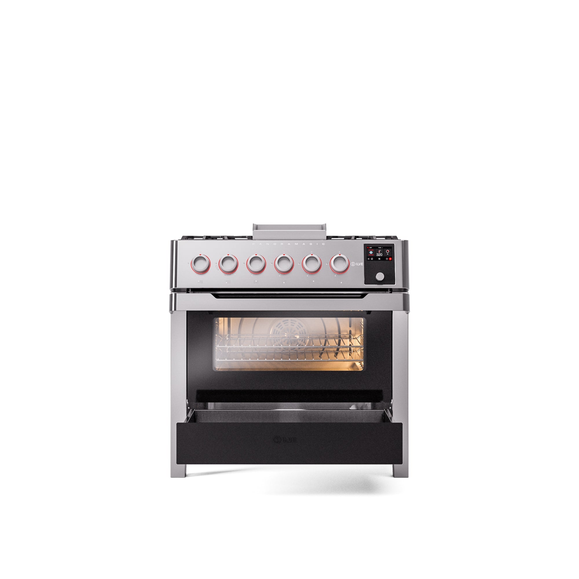 ILVE 36" Panoramagic Freestanding Single Oven Dual Fuel Range with 5 Sealed Burners and Griddle UPM09FDS3