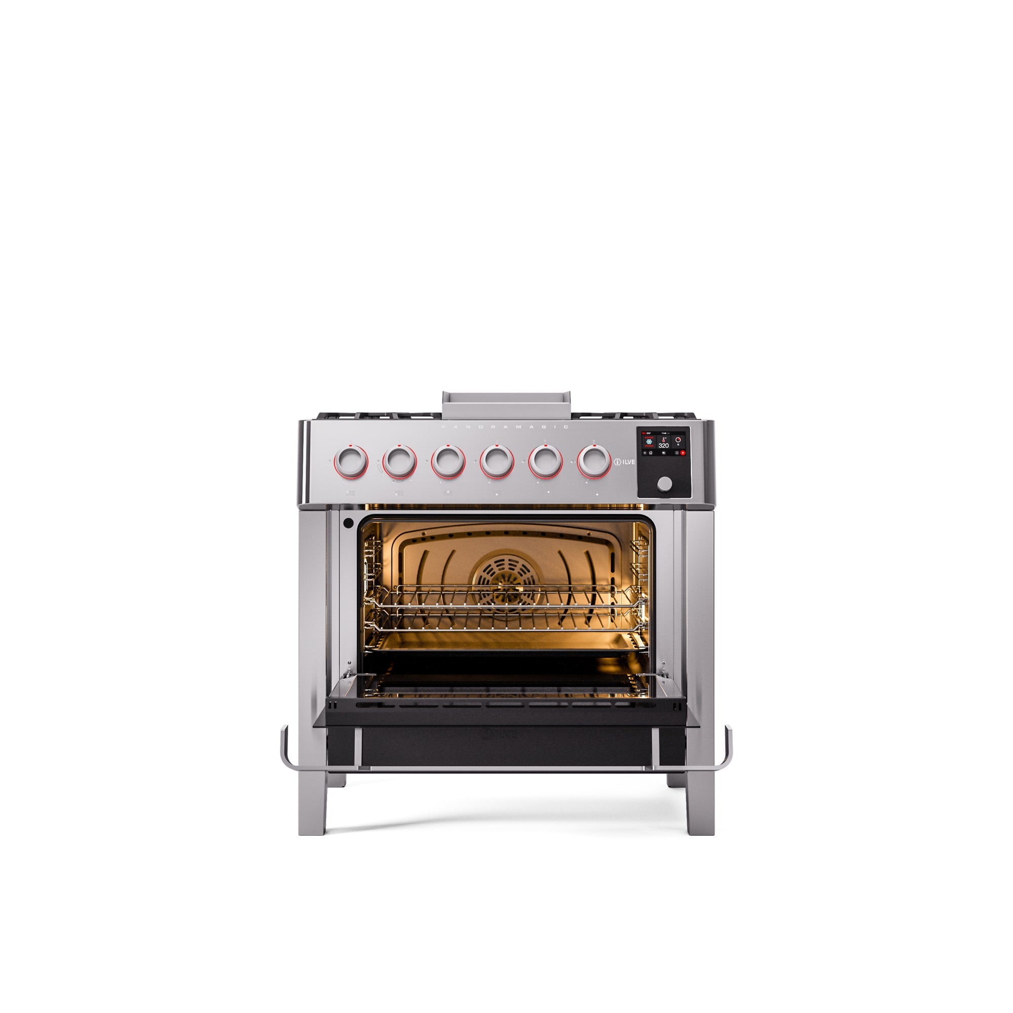 ILVE 36" Panoramagic Freestanding Single Oven Dual Fuel Range with 5 Sealed Burners and Griddle UPM09FDS3