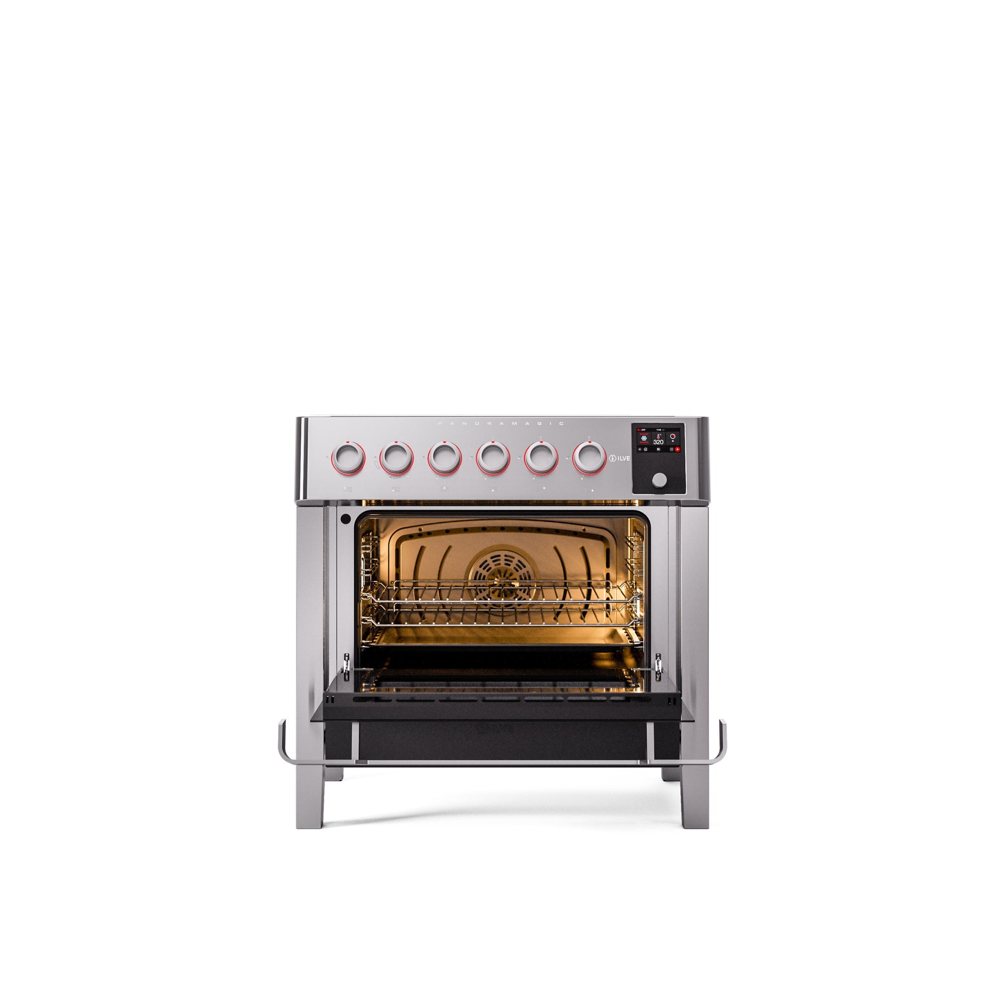 ILVE 36"Panoramagic Series Freestanding Electric Double Oven Range with 5 Elements, Triple Glass Cool Door, Convection Oven, TFT UPMI09S3