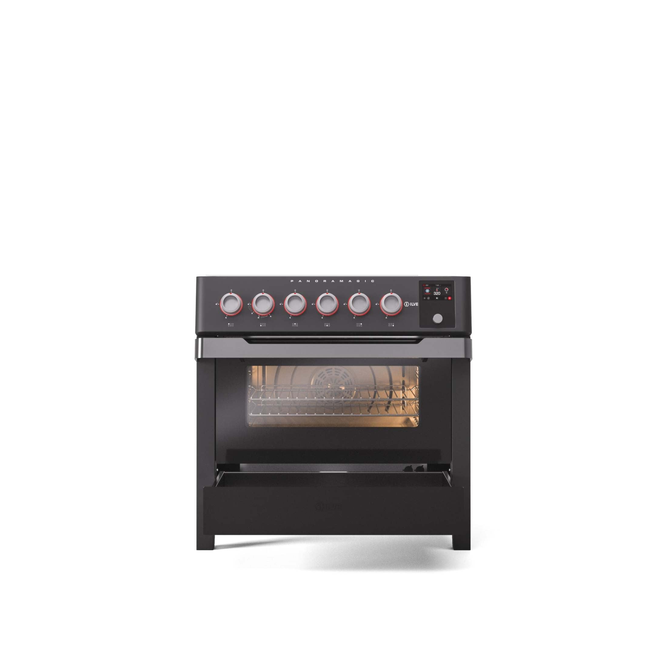 ILVE 36"Panoramagic Series Freestanding Electric Double Oven Range with 5 Elements, Triple Glass Cool Door, Convection Oven, TFT UPMI09S3