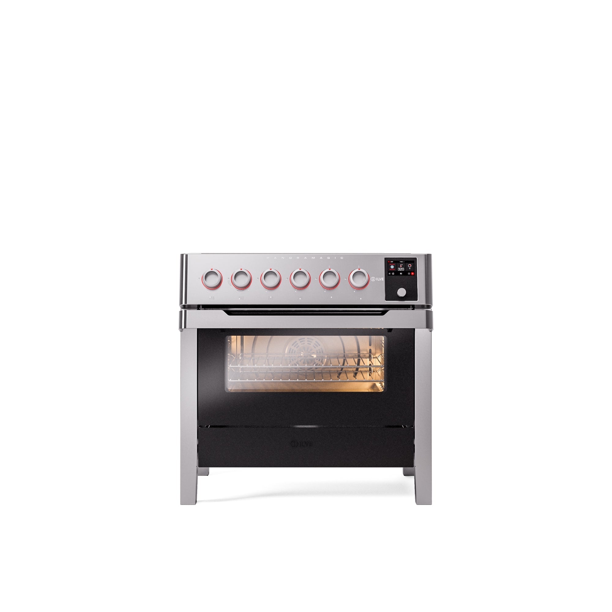ILVE 36"Panoramagic Series Freestanding Electric Double Oven Range with 5 Elements, Triple Glass Cool Door, Convection Oven, TFT UPMI09S3