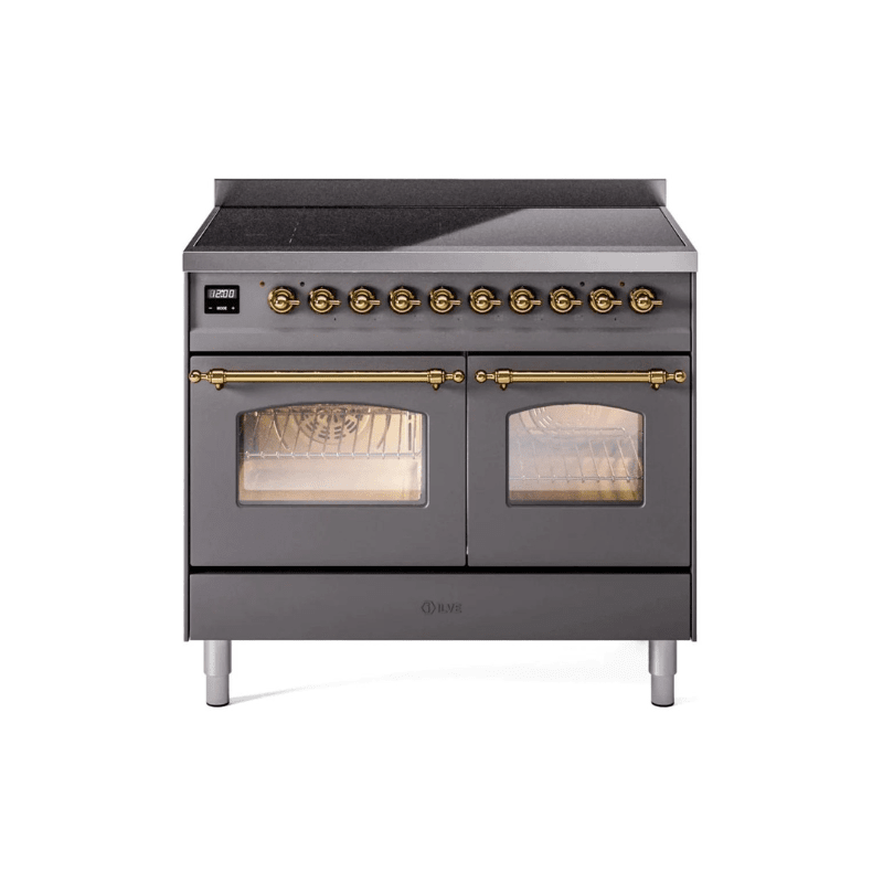 ILVE 40" Nostalgie II Series Freestanding Electric Double Oven Range with 6 Elements, Triple Glass Cool Door, Convection Oven, TFT Oven Control Display and Child Lock UPDI406NMP